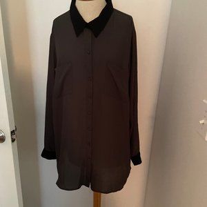 Torrid gray and black georgette button down